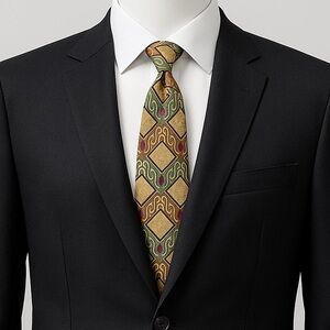 Vintage Cellini Silk Tie Geometric Abstract Pattern Gold Blue